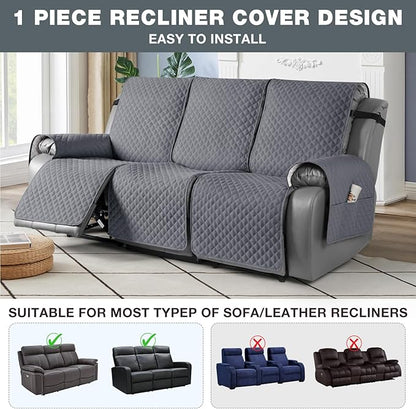 TAOCOCO Anti-Slip Recliner Sofa Cover Couch Covers for Leather Recliner Sofa, Pet Cover for Recliner Sofa, Washable Reclining Furniture Protector with Elastic Straps(3 Seater, Dark Grey)