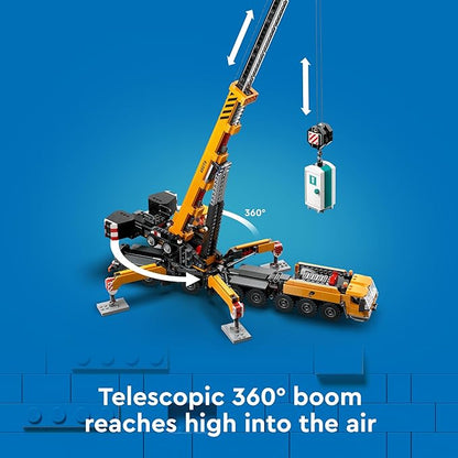 LEGO City Yellow Mobile Construction Crane Toy Set for Boys and Girls, Long Extendable Boom and 4 Worker Minifigures Included for Imaginative Role Play, Construction Toy Birthday Gift for Kids, 60409