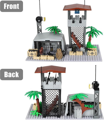 Finger Rock Military Base Building Block Set, WW2 Army Mini War Accessories Kits, Military Ruins Guard Tower Base Guns Army Supplies Block Toy for Kids 8 10 12 14