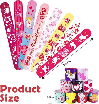 100Pcs Valentine's Day Slap Bracelets, Valentine Party Favors Snap Wristbands for Kids Exchange Gifts, Goodies Stocking Stuffers, Classroom Prizes