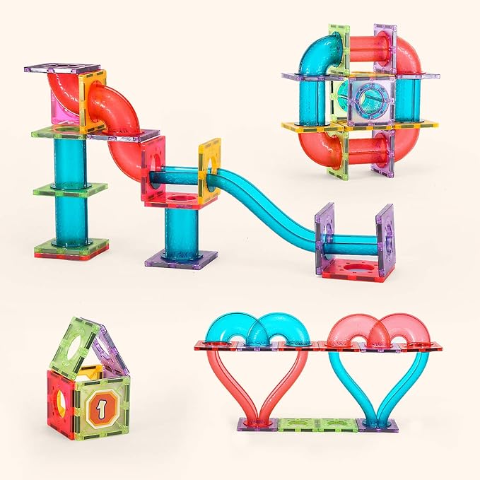 Magnetic Tiles, Magnetic Pipe Blocks, Marble Run STEM Building Set, 110Piece, GIft for Children Boys and Girls