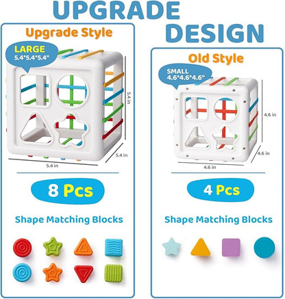 LiKee Montessori Toys for 1+ Years Old, Shape Sorter Baby Toys for Girls Boys Birthday, Colorful 1 2 3 Years Infant Toddler Toy, Learning & Fine Motor Skills 18+ Months (Large Cube)