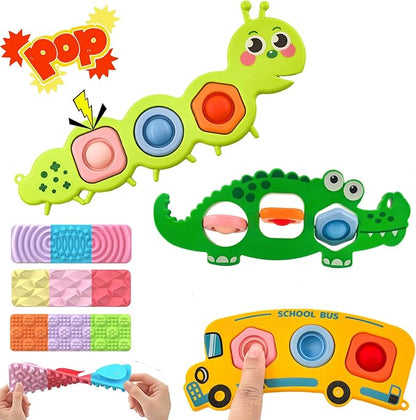 7 Pcs Fidget Popper Sensory Toys for Airplane Travel, Toddler Car Activities, Montessori Toys, Sensory Toys for Autistic Kids, Pop Fidget Toys for Toddlers 1-3 Years Old