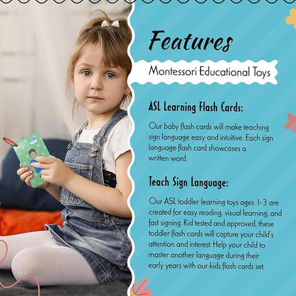 ASL First Word Flash Cards, American Sign Language Flashcards for Toddlers and Beginners, Sign Language Gifts for Kids, Talking Hand Pre-Learning Material for Communication