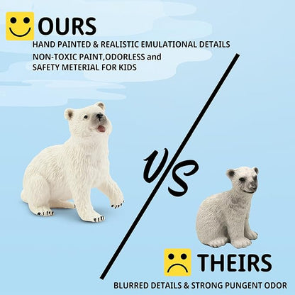 Toymany 6PCS Polar Bear Figurines Toy with Polar Bear Cub, 2-4" Realistic Plastic Arctic Animals Figures Family Set for Christmas Educational Toys Cake Toppers Birthday Gifts for Kids