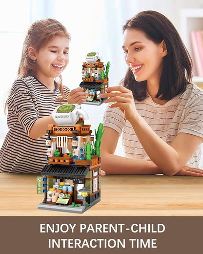 Japanese City Street View Matcha Shop, MOC Creative Building Blocks House Set, Simulation Architecture Construction Toy, Gifts Idea for Kids Adults (Mini Blocks 379 pcs)