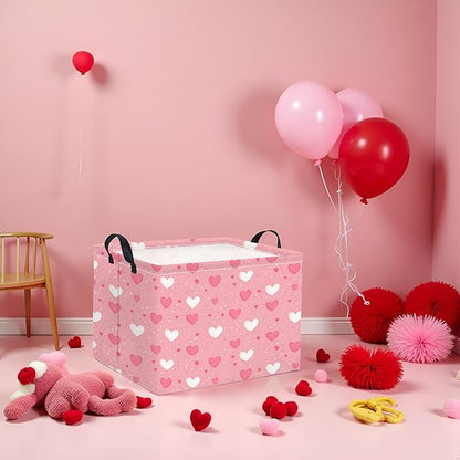 HIYAGON Rectangular Valentines Basket Baby Girl Storage Bin Pink Basket Organizer Box Heart Room Decor(Pink Hearts)