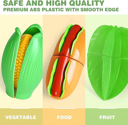 Play Food Set for Kids Kitchen- 100 Pcs Kitchen Food Toy for Toddlers, Cutting Fake Food/ Fruit/ Vegetable Accessories with Three Baskets, Birthday Gift for 3 4 5 Years Old Boy Girl