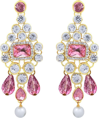 Aheli Kundan and Simulated Colored Stones Indian Ethnic Maang Tikka Necklace and Earrings Set Bollywood Festive Statement Jewelry Gift for Women