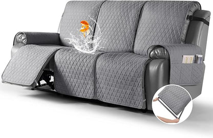 TAOCOCO 100% Waterproof Recliner Sofa Cover-Non Slip Split Couch Covers for Reclining Couches with Elastic Straps,Couch Covers for 3 Cushion Couch Sofa Pet Friendly(Light Gray, 3 Seater)