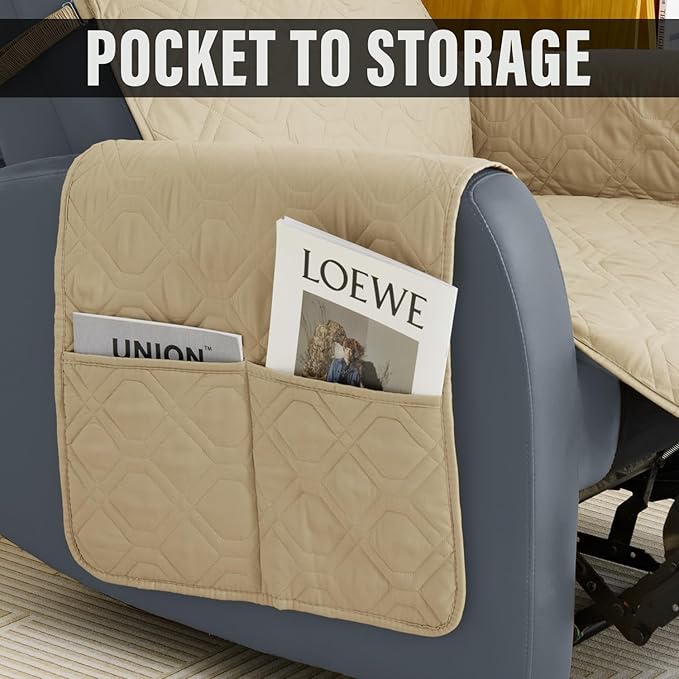 Recliner Chair Cover Sofa Slipcover Non-Slip Chair Couch Cover Machine Washable Furniture Protector with Straps for Dogs(Beige, 23inch Recliner)