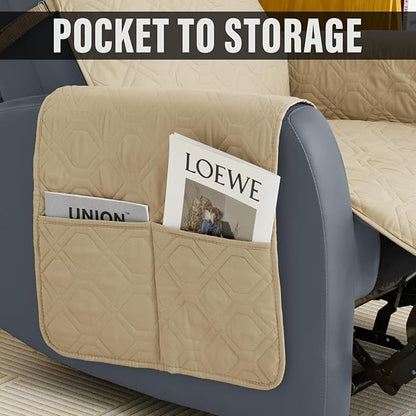 Recliner Chair Cover Sofa Slipcover Non-Slip Chair Couch Cover Machine Washable Furniture Protector with Straps for Dogs(Beige, 23inch Recliner)