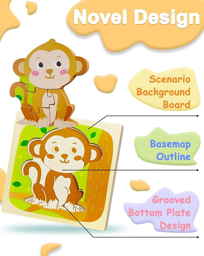 Benresive Wooden Toddler Puzzles Ages 1-3, Montessori Toys for 1 2 3 Year Old Boys Girls, 4 Pack Animal Toddler Toys Gifts for 1 2 3 Year Old Boys Girls, Learning Educational Preschool Toys
