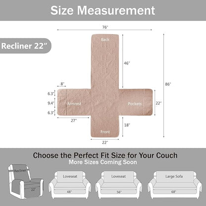 Pink Quilted Recliner Chair Covers, Water-Repellent Recliner Slipcovers, Recliner Covers Stay in Place, Pet Friendly Recliner Cover for Dogs, Washable Couch Protector (Recliner 22", Pink)