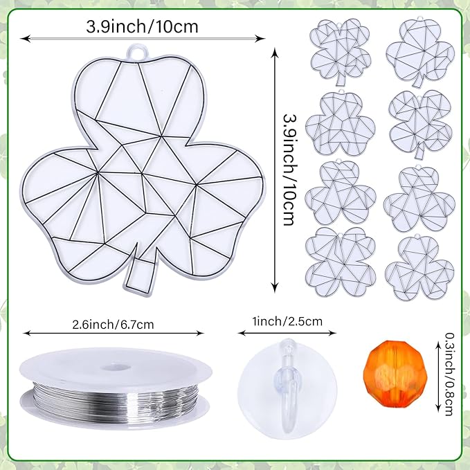 Qyeahkj 32 Sets St. Patrick's Day Suncatcher Crafts Kit for Kids DIY Shamrock Window Paint Suncatcher Arts Crafts Window Ornament Decor for St. Patrick's Day Gift Classroom Art Project Gift Favor