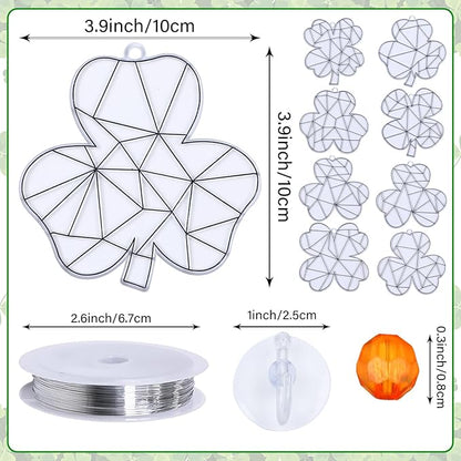 Qyeahkj 32 Sets St. Patrick's Day Suncatcher Crafts Kit for Kids DIY Shamrock Window Paint Suncatcher Arts Crafts Window Ornament Decor for St. Patrick's Day Gift Classroom Art Project Gift Favor