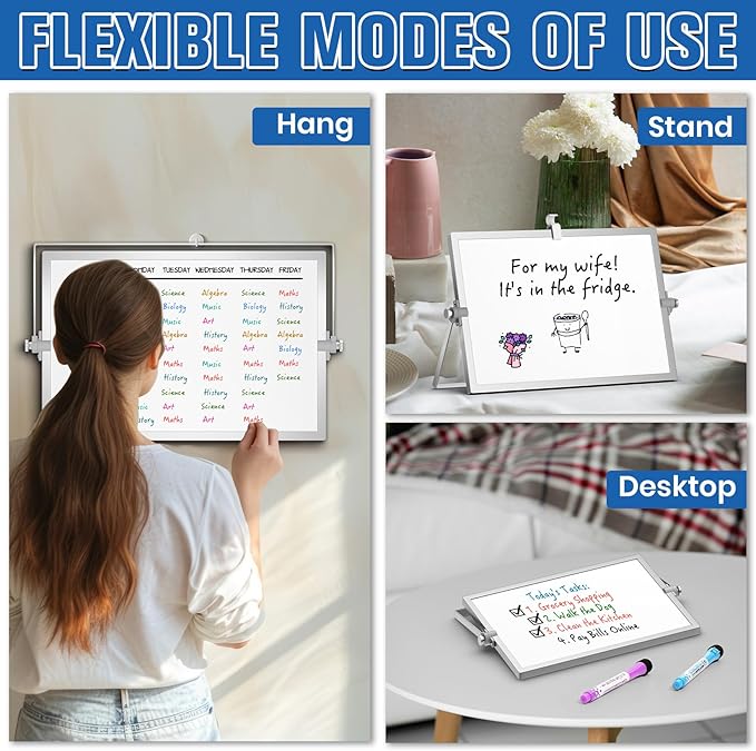 Grtard Small White Board, 12''x 8'' Small Dry Erase Board for Kids, Magnetic Dry Erase Board with Stand, Desktop Whiteboard with Stand, Desk Whiteboard, Double-Sided White Board for Kids, ToDo List