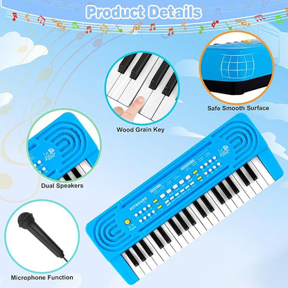 Kids Toddler Toy Piano Keyboard - 37 Key Pianos for Kid Music Toys Instruments with Microphone | Explore Creativity, Perfect Birthday for 3-8 Year Old (Blue)