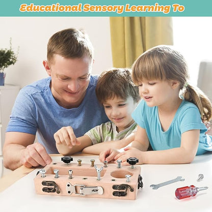 Montessori Screwdriver Board Set with Lock and Key, Montessori Toys for 3 4 5 Year Old, Wooden Screw Driver Activities Tools, Fine Motor Skills Preschool Learning Sensory Toy