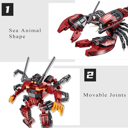 Sea Creatures Building Toy Ocean Animal Building Blocks Sets 2 in 1 Lobster Figures for 6 Plus Years Old Boys and Girls Gift for Birthday Christmas (263pcs)