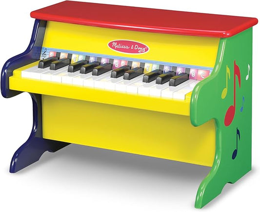 Melissa & Doug Learn-To-Play Piano With 25 Keys and Color-Coded Songbook Toy Piano For Baby, Kids Piano Toy, Toddler Piano Toys For Ages 3+, Yellow/Brown,green