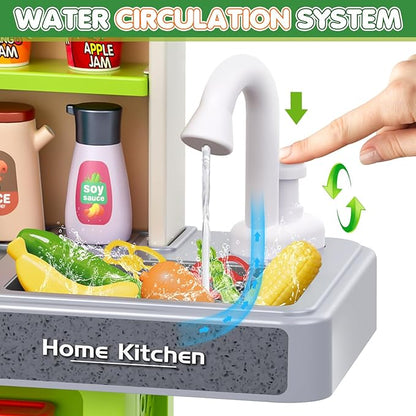 Kids Play Kitchen Set, Toddler Kitchen Playset with Sound & Light, Cooking Stove with Steam, Play Sink, Play Food Toy and Kitchen Accessories, Pretend Kitchen Toy for Kids Girls Boys 1-3