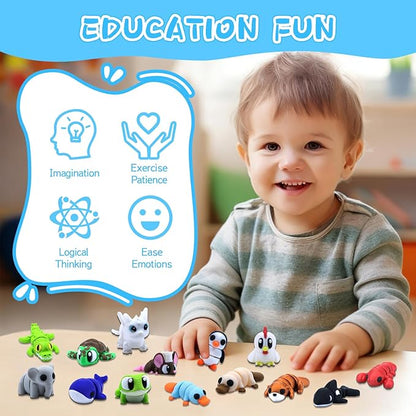 50 Pcs Mini 3D Printed Animals Figurines Set, 3D Printed Toys for Kids, Easter Basket Stuffers for Boys and Girls, School Classroom Prizes, Party Favors, Flexible Articulated Fidget Toys