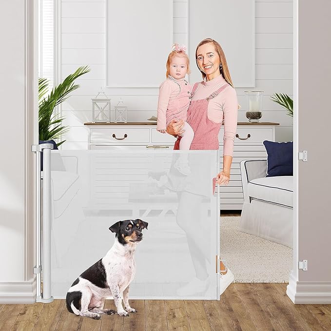 60 Inch Retractable Baby Gates Dog Gates for The House 33’’Tall Baby Gates for Doorways Extend up to 60’’Wide Dog Gate for Stairs Retractable Gate Outdoor Gates for Decks Dog Gate Indoor (Light Gray)