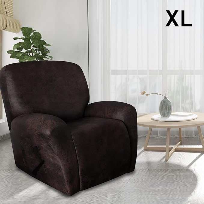 molasofa Recliner Chair Covers Large Size Oversized - 4 Pieces Leather Like Extra Large Recliner Chair Covers Stretch Recliner Slipcover for Lazy Boy Wide Recliner Chair Washable (Chocolate)