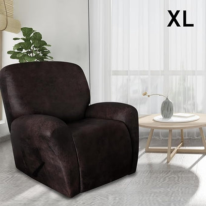 molasofa Recliner Chair Covers Large Size Oversized - 4 Pieces Leather Like Extra Large Recliner Chair Covers Stretch Recliner Slipcover for Lazy Boy Wide Recliner Chair Washable (Chocolate)