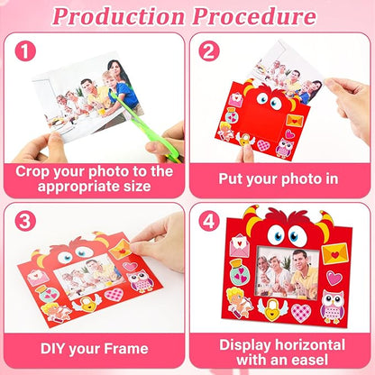 36 Pcs Valentines Day Picture Frame Craft Kits with Easel Valentine 's Day Monster Craft Arts Valentines DIY Monster Photo Frame Crafts for Kids for Fun Home Class Kindergarten Party Art Activity