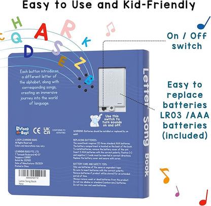 Learning Bugs Interactive Letter Song Book for 1 Year olds – 26 Alphabet Songs, Nursery Rhyme Tunes, ABC Recital for 2 Year olds, Sturdy Pages – Perfect Toy and Gift for Toddlers Ages 1-3