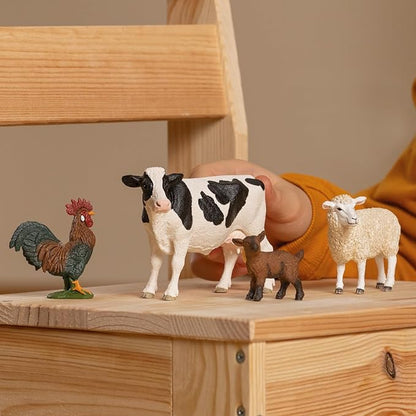 Schleich Farm World - Starter Set, Includes 4 x Collectible Toy Farm Animals, Cow, Sheep, Donkey Foal and Rooster Farm Animal Toys for Kids Ages 3+