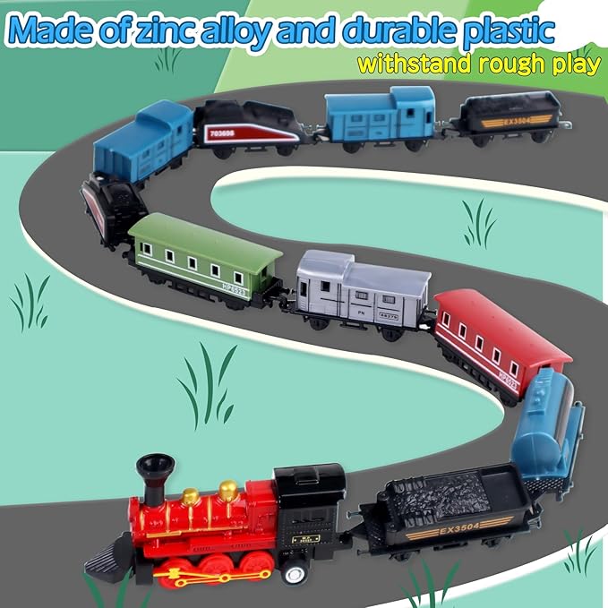 CORPER TOYS 4 Packs (24 Pieces) Pull Back Model Diecast Mini Train Toys Playset for 3 4 5 6 Year Old Boys Girls, Steam Train with Linkable Cars for Birthday Gifts