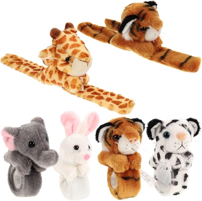 LOGOFUN 6Pcs Plush Animal Slap Bracelets Jungle Theme Slap Bands Birthday Party Favors for Kids