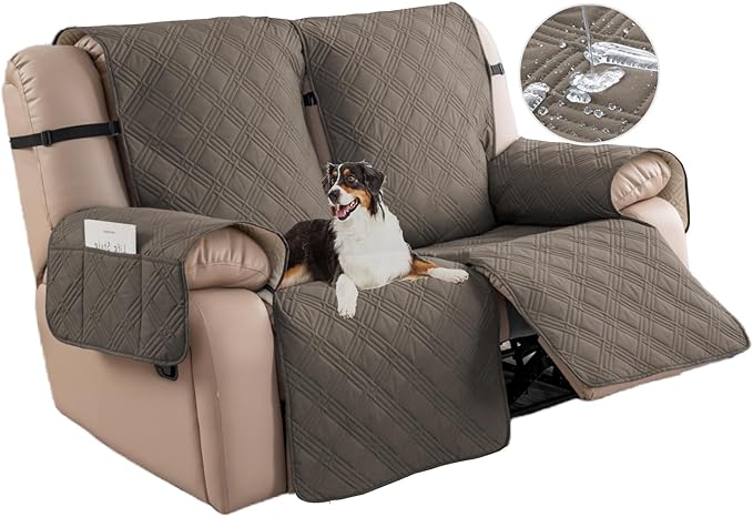 Easehomey Waterproof Loveseat Recliner Cover,Non Slip Reclining Couch Covers for 2 Seat,Dog Chair Cover Furniture Protector Washable Chair Cover with Pocket for Kids,Pets,Dogs(Taupe,2Seat)