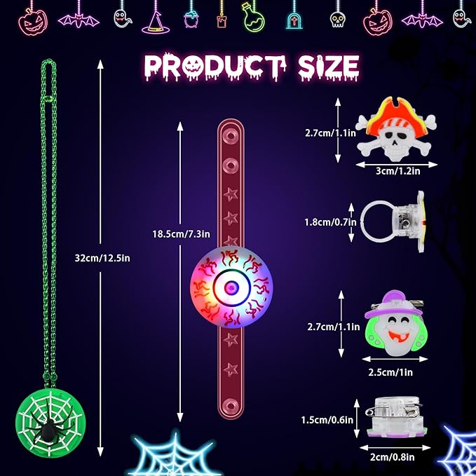 Halloween Party Favors for Kids, 118PCS Halloween Light Up Toys including Necklaces Rings Bracelets Brooches, Glow in the Dark Halloween Toys Bulk, Halloween Goodie Bag Fillers Treats Classroom Favors