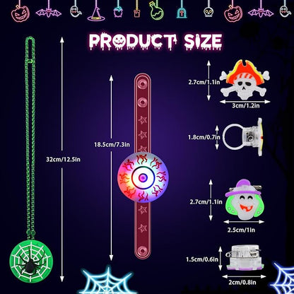 Halloween Party Favors for Kids, 118PCS Halloween Light Up Toys including Necklaces Rings Bracelets Brooches, Glow in the Dark Halloween Toys Bulk, Halloween Goodie Bag Fillers Treats Classroom Favors