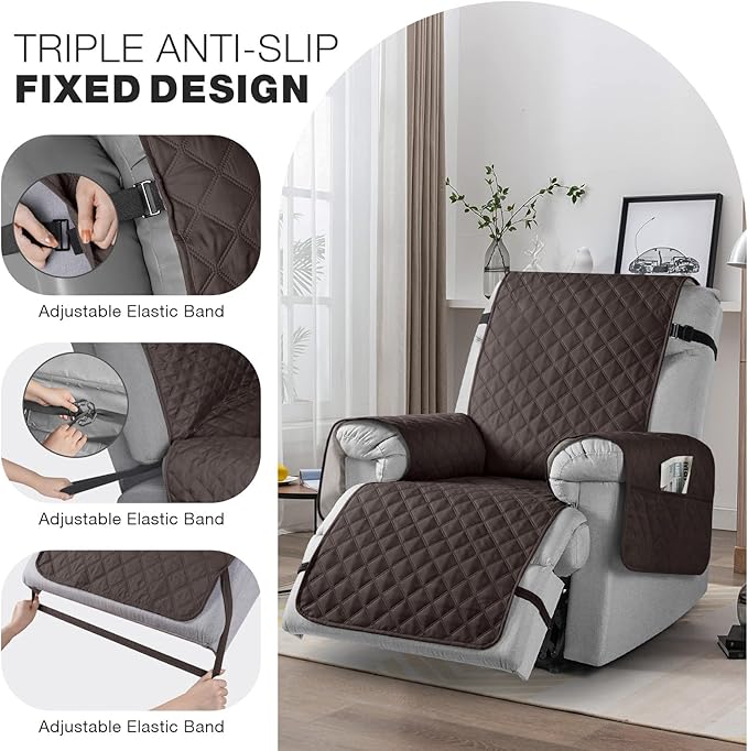TAOCOCO Non-Slip Recliner Chair Cover Sofa Slipcover, Pet Cover for Small Recliner Chair with Elastic Straps, Washable Reclining Chair Cover Recliner Furniture Protector (23'' Small, Chocolate)