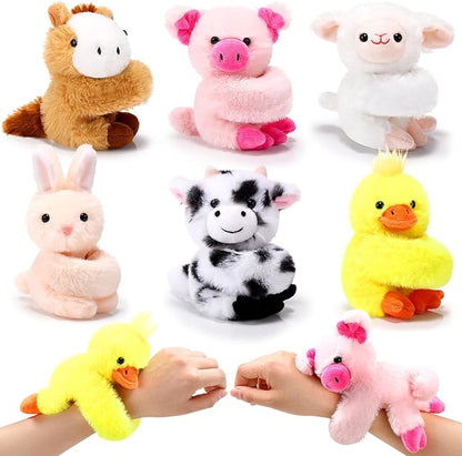 6 Pack Stuffed Animal Slap Bracelets Plush Animal Snap Bracelets Cute Wrist Slap Band Toy Wrist Animals Wrist Pets Slap Bracelet Wrist Toy for Kids Boys Girls Birthday Gifts Party Favors