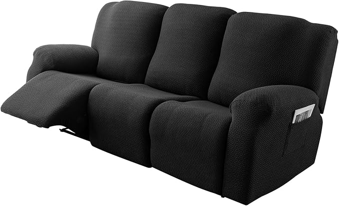 Genina Recliner Cover Stretch Couch Covers, Sofa slipcover for Reclining Couch Thick Jacquard Furniture Protector Washable (Black, 3 Seat)