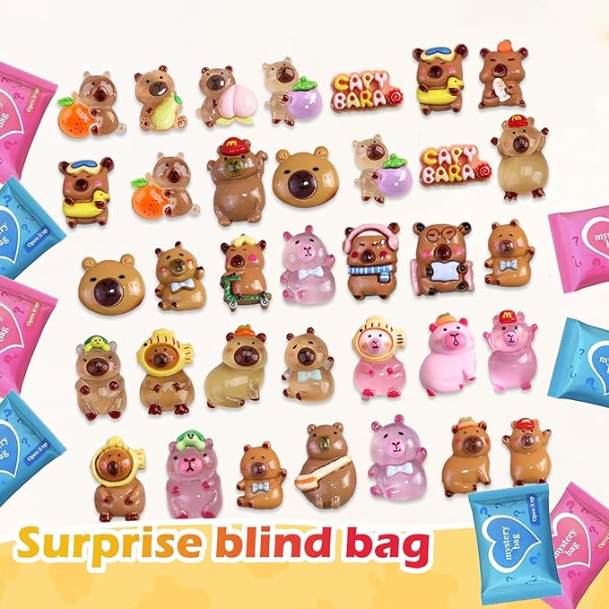 100 Pcs Random Mini Capybara with Glow in the Dark Feature, Individually Packaged Blind Bags – Cute Collectible Resin Toys for Kids, Fairy Gardens, Desk Decor, Party Favors, and Creative DIY Projects