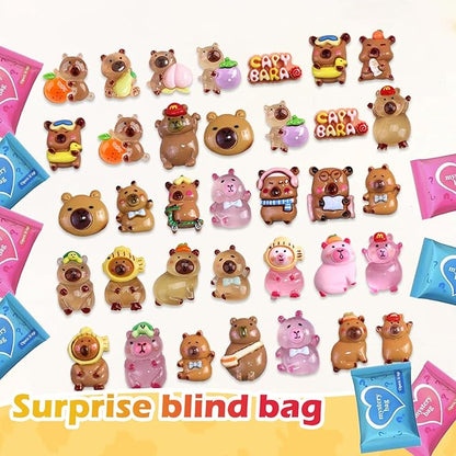 100 Pcs Random Mini Capybara with Glow in the Dark Feature, Individually Packaged Blind Bags – Cute Collectible Resin Toys for Kids, Fairy Gardens, Desk Decor, Party Favors, and Creative DIY Projects