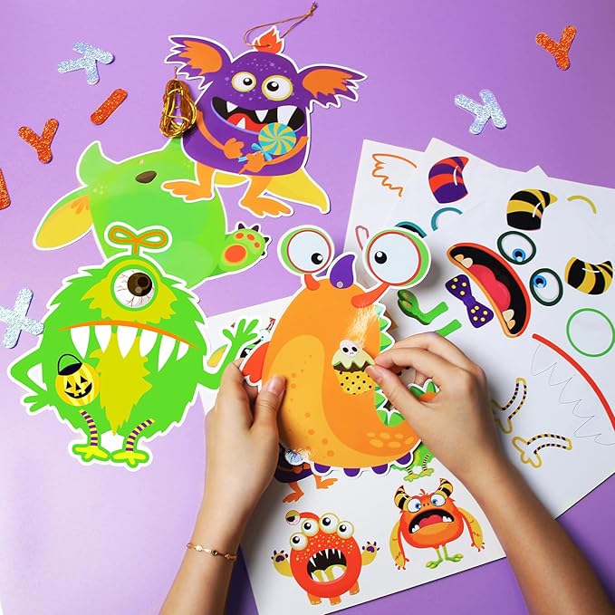 party greeting 24 PCS Halloween Craft Kits DIY Monster Craft for Kids, Make Your Own Monster Set, Monster Paper Decorative Kit for Home Class Game Activities