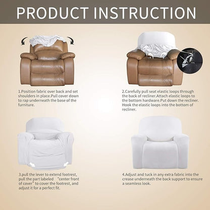 Easy-Going Oversized Recliner Stretch Sofa Slipcover Sofa Cover 1 Piece Furniture Protector Couch Soft with Elastic Bottom Kids,Polyester Spandex Jacquard Small Checks(Oversize Recliner,Snow White)