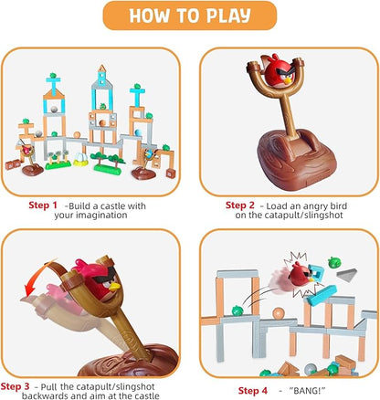 Newly Licensed Angry Birds Toys Playsets Build N’ Launch Construction Brick Assembly Building Blocks Sets Pig City Strike 2 Takedown Space Planet Game Catapult Slingshot Gift Box 97pcs