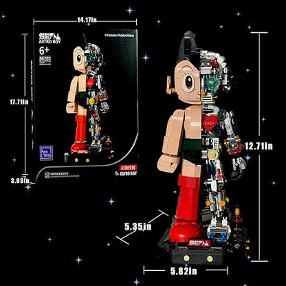 Mech Astro Boy Toy Building Kit,Collectible Mighty Atom Display Model,Half Mech Detail Hand-Made Mech Building Blocks,Gift for Adults and Kids,Compatible with Lego(1258 Pieces)