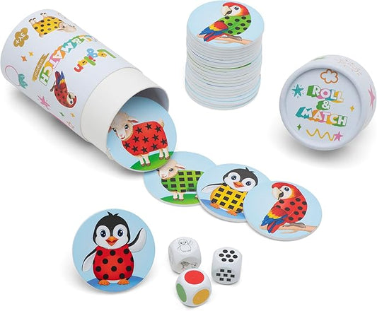 Roll & Match Montessori Game for Kids 3-6+ | STEM Dice & Tile Matching Toy for Preschool Learning | Shapes, Colors, Animals, Logic & Memory | Educational Family Board Game for Boys & Girls