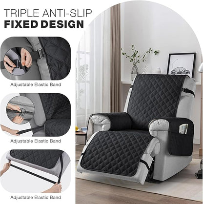 TAOCOCO Waterproof Recliner Chair Covers with Leg Strap 1 Piece Oversized Recliner Covers for Large Recliner for Pets Kids, Washable Reclining Chair Furniture Protector(28'' Oversized, Black)
