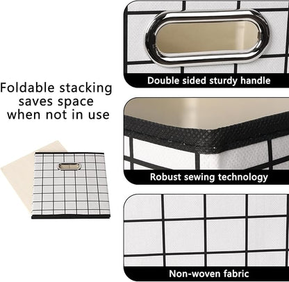 Yunkeeeper storage bins Cubes, Fabric Cube Organizer with Handle, Foldable Cube Bins for Cloth or Accessary Storage, 11x11x11, Set of 3,(White grid)